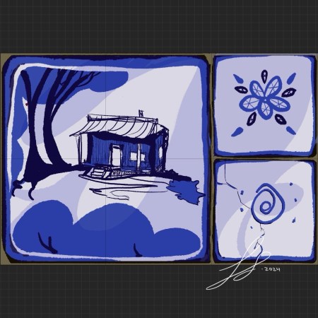 willow pattern postcard